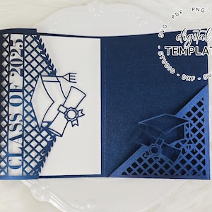 Convite para formatura da turma de 2025 5X7 Pocketfold Trifold Template SVG para formatura 2025 Svg, AI Eps, Dxf, Silhouette Cameo, Cricut
