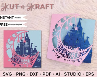 Fairy Tale Castle Carriage Princess Laser Cut Invitation Template for Wedding Quinceanera Birthday Sweet 16 Svg AI Eps Silhouette Cricut
