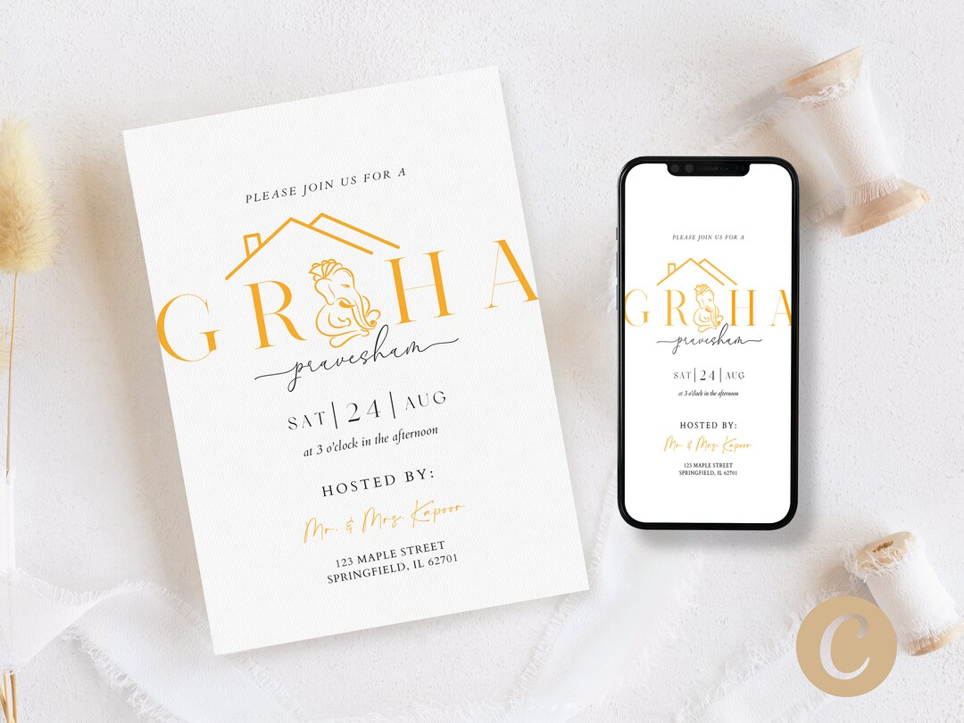 Editable Modern Minimalist Gruhapravesham Canva Template, Indian ...