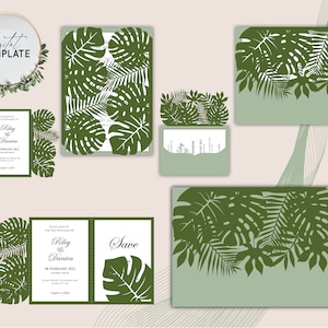 Tropische Monstera Blätter Sommer Hochzeit Quinceanera Geburtstag Laser cut Vorlage Einladung Suite Cover -SVG Silhouette Cricut - Digital -019