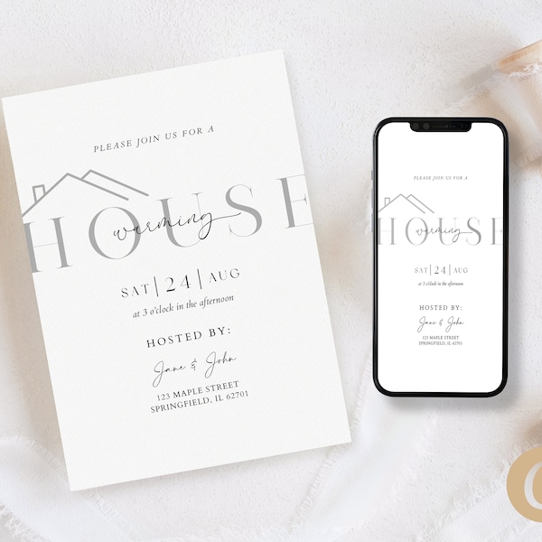 Editable Modern Minimalist Housewarming Invitation Canva Template, New Home Party Invite Card, Home Sweet Home Text Mobile Digital Invite