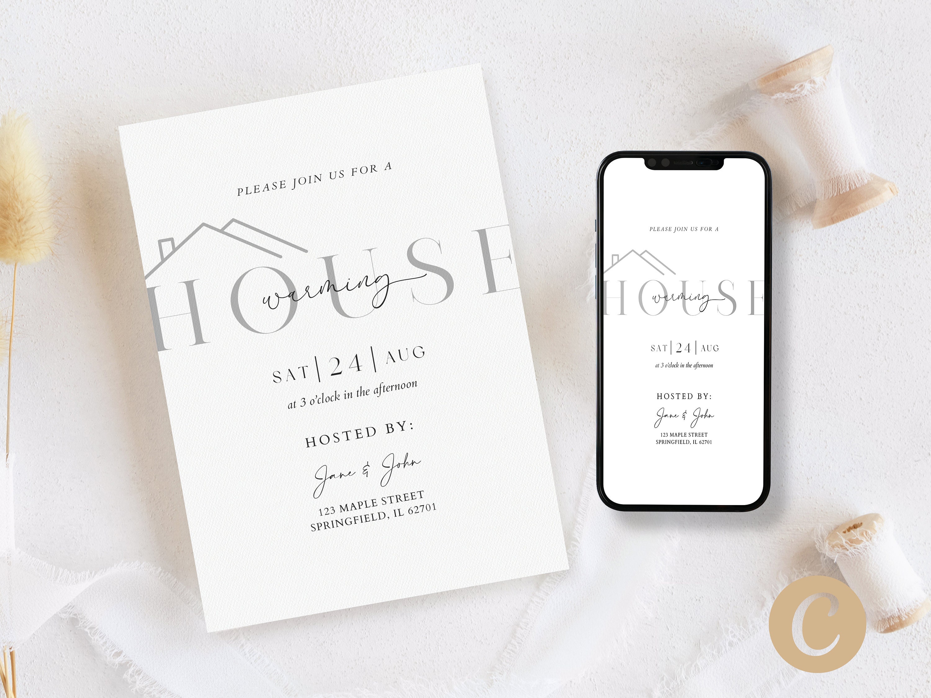 Editable Modern Minimalist Housewarming Invitation Canva Template, New ...