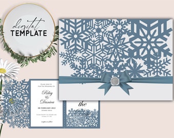 5x7 Tri Fold Pocketfold Snowflakes Wedding Quinceañera Christmas Laser Cut Template Cover -SVG Template Suite - Snowflakes Digital -015D