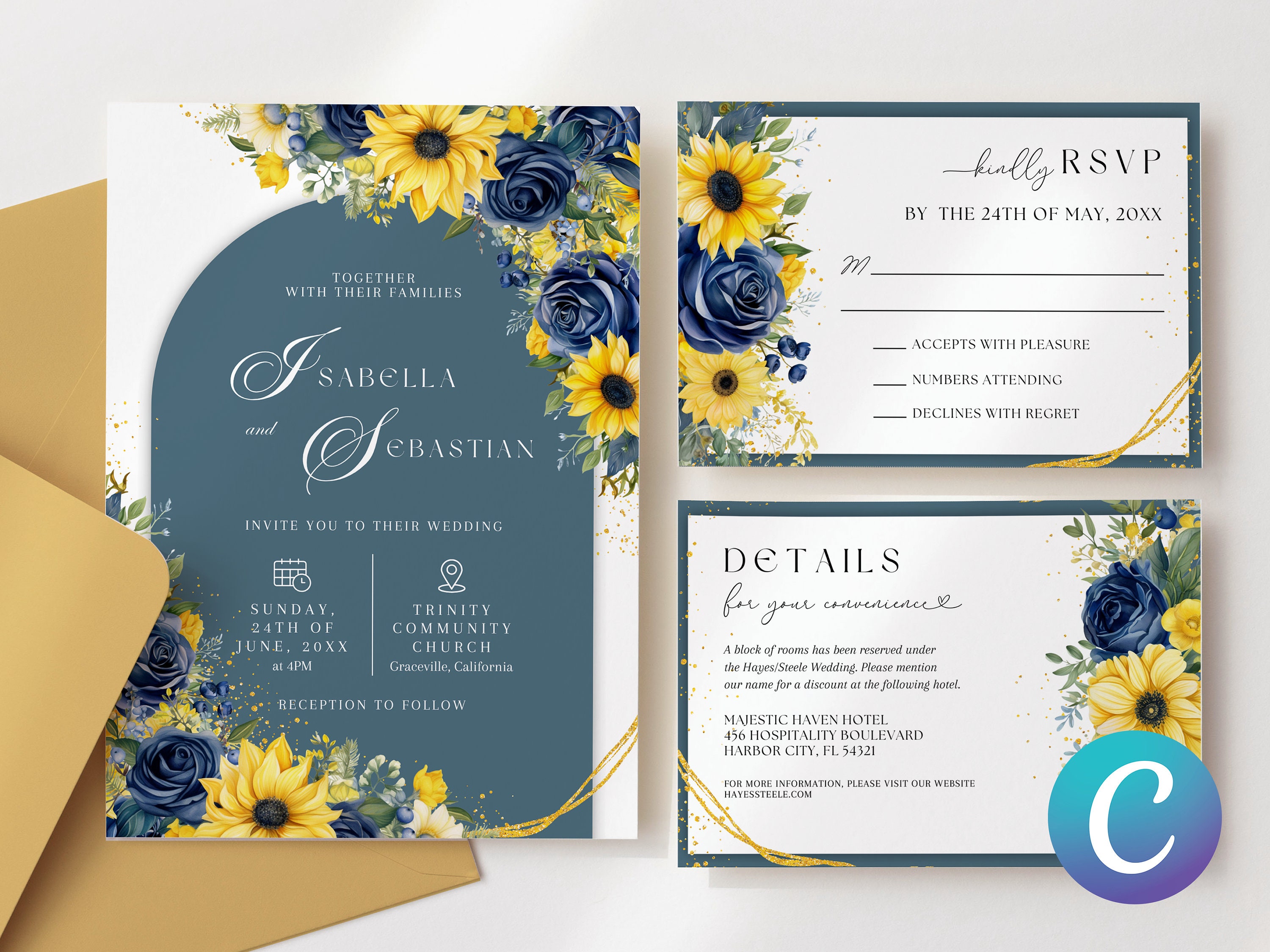 Absolutely Yours Invitations - Star Burst Blue Design Auf Französisch