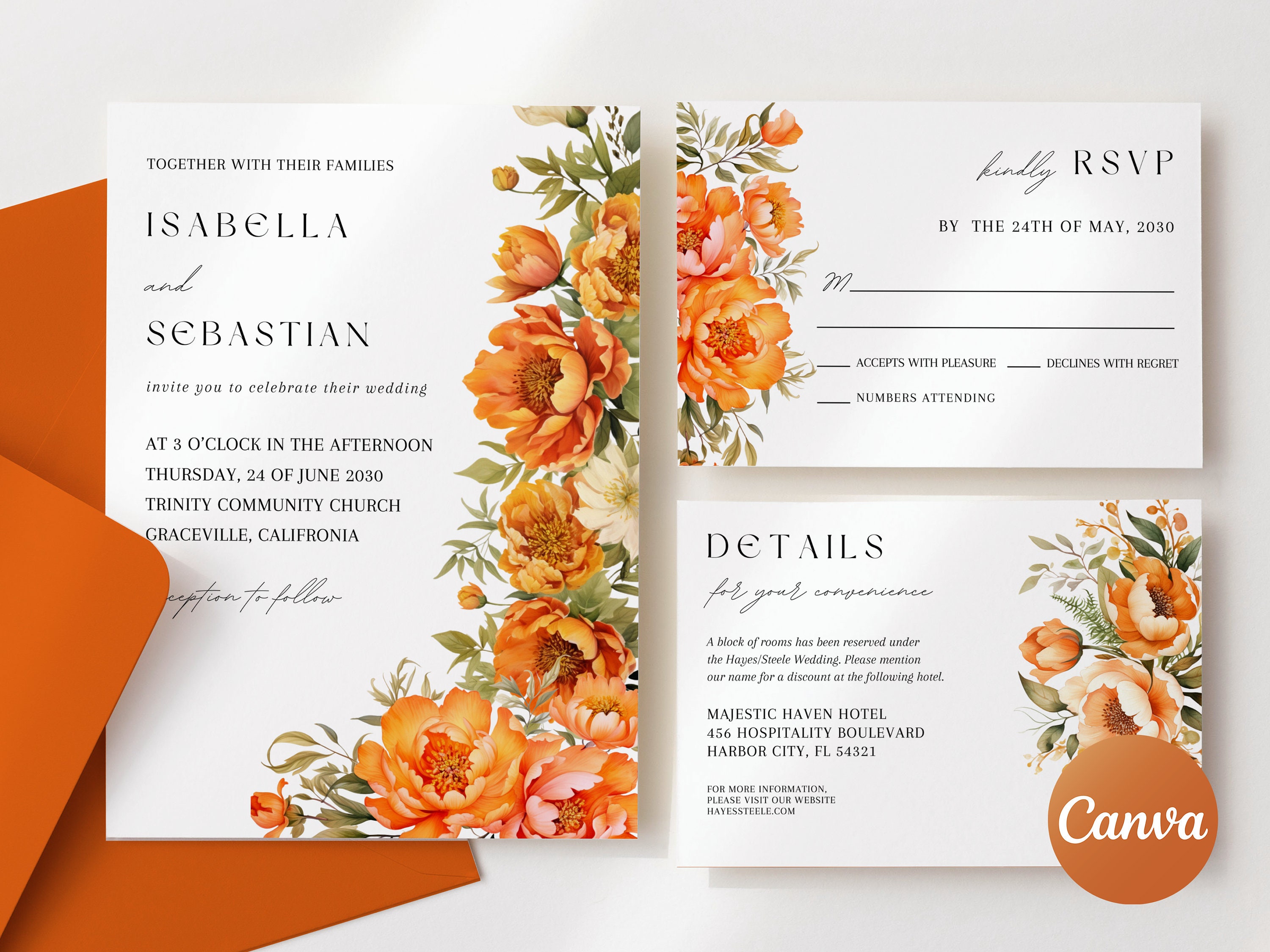その他 Invitation Rustic Orange Wedding Invitation Template, Digital Wedding