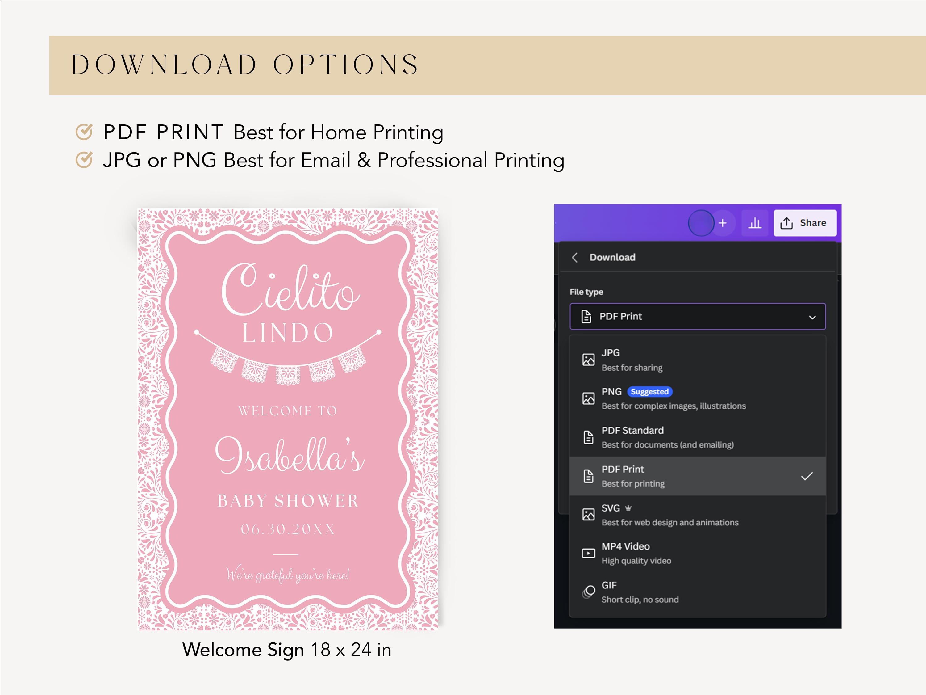 Welcome Rosa Pink Cielito Lindo Baby Shower Welcome Sign Poster, Mi Cielito Lindo ...