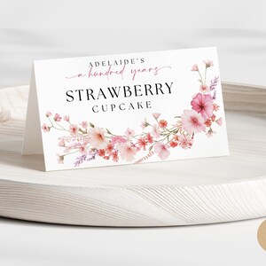 Zart rosa 100 Jahre geliebt Geburtstag Lebensmittel Etikett für Mädchen, Floral 100 Jahre Debut Buffet Karte Digitaler Download, bearbeitbare Vorlage BP0081