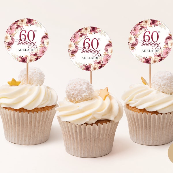 Printable 60th Birthday Cupcake Topper Etsy UK