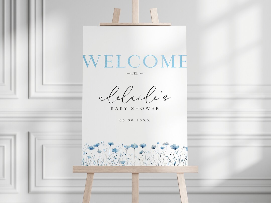 EDITABLE Minimalist Blue Baby Shower Welcome Sign Canva Template ...