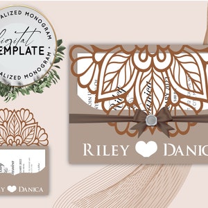 5x7 Personalisiertes Monogramm Briefumschlag Laser Cut Vorlage Hochzeit EinladungSeinband -SVG Cameo Cricut-Geometrisch Swirly Elegant Filigran Art Deco-014B