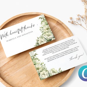 Salbeigrüne Hochzeit Dankeskarten Vorlage für Canva, Digitale Dankeskarten Set, Elegante Dankeskarten Vorlage, Bearbeitbare Vorlage