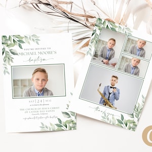 LDS Taufeinladungen für Junge Mädchen Canva Vorlage, Greenery Heilige der Letzten Tage laden Digitale Karte ein, LDS Kirche Junge Mädchen Bundle BAP0005