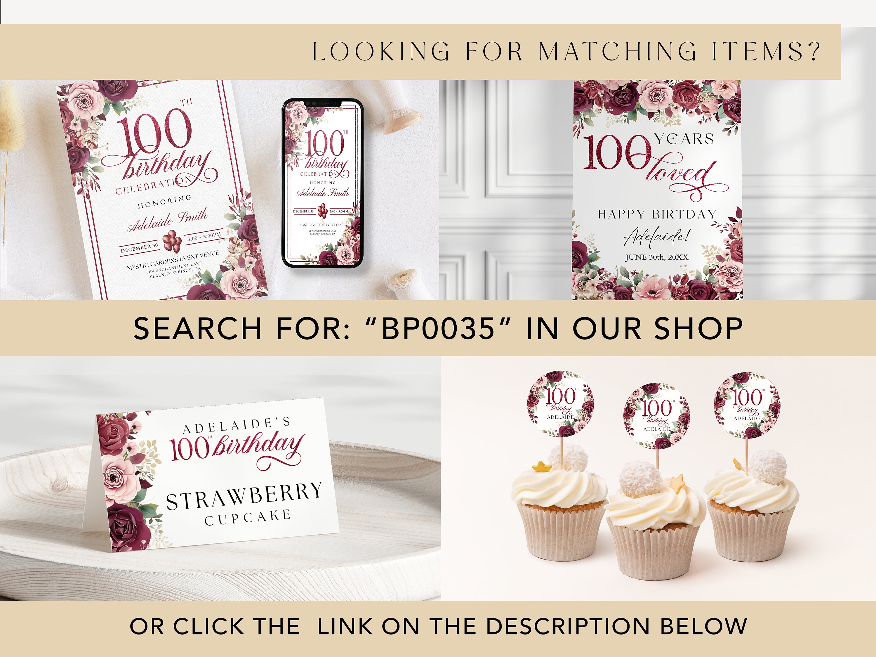 100th Birthday Food Label Canva Template for Mother Grandma, Pink ...