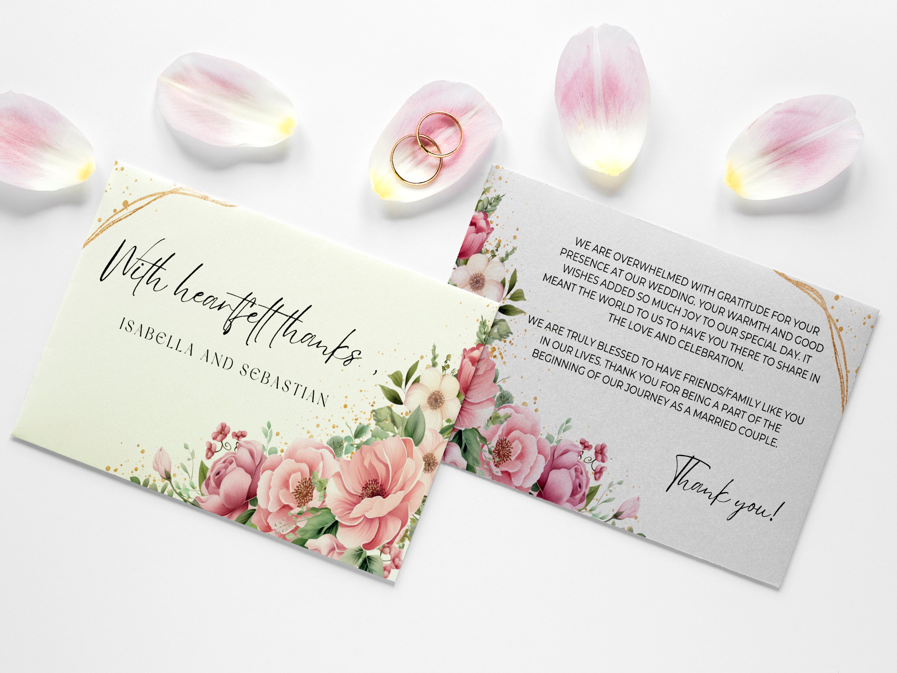 Editable Powder Pink Wedding Thank You Card Template, Dusty Pink Floral ...