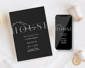 Editable Modern Minimalist Housewarming Invitation Canva Template, New Home Party Invite Card, Home Sweet Home Text Mobile Digital Invite