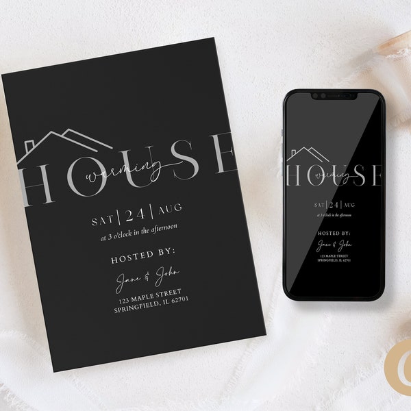 Editable Modern Minimalist Housewarming Invitation Canva Template, New Home Party Invite Card, Home Sweet Home Text Mobile Digital Invite