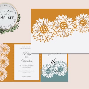 5x7 girassol corte a laser portão dobrável modelo capa de convite-svg silhueta cricut-damasco elegante flor girassol decoração arte decoração