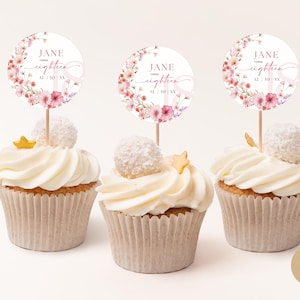 Soft Pink 18. Geburtstag Cupcake Topper für Mädchen, Wildflower 18 Jahre alte Food Topper Digitaler Download, bearbeitbare Canva Vorlage Mobile BP0072