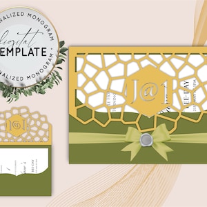 5x7 Personalisierte Monogramm Briefumschlag Laser Cut Template Biene Geburtstag Party Einladung - SVG Silhouette Cricut - Geometrisch Elegant Wabe -021D