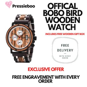 Wooden Watch Engraved personalised Bobo Bird New Watch Men Luxury Handmade Zebrawood Combined Chronograph Mens Wooden Watch - Galahad S18-3