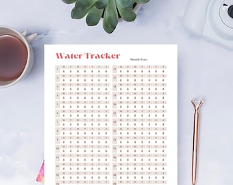 Hydration Tracker 31 Days, Water Intake Journal, Self Care Planner Log, Digital Download, Water Tracker Printable, Monthly Water Log