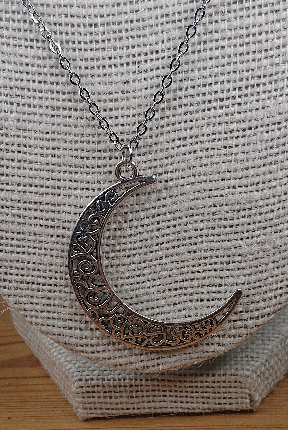 Moon Necklace Long Chain with Moon Pendant Filigree Moon Etsy