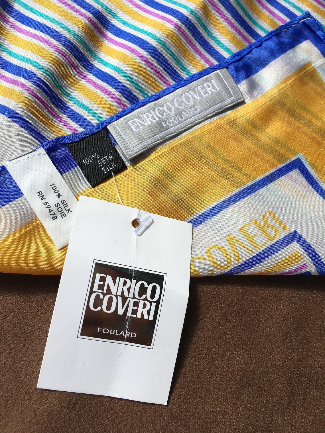 Enrico Coveri Silk Scarf Designer Scarf Striped Scarf | Etsy