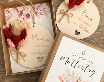 Muttertag - Geschenkschachtel - Trockenblumen - Dankeschön - personalisiert - Danke Mama - Muttertagsgeschenk - Trockenblumenstrauß -Karte -