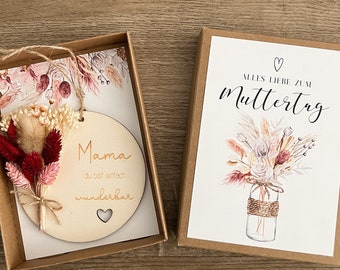 Muttertag - Geschenkschachtel - Trockenblumen - Dankeschön - personalisiert - Danke Mama - Muttertagsgeschenk - Trockenblumenstrauß -Karte -