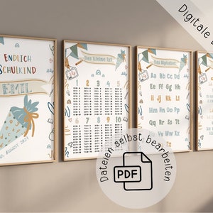 Einschulung 4er Poster, personalisierte Poster, Einschulung, Geschenk zur Einschulung,Geschenk für Kinder, Schulkind, Einmaleins, Lernposter