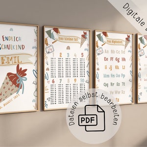Einschulung 4er Poster, personalisierte Poster, Einschulung, Geschenk zur Einschulung,Geschenk für Kinder, Schulkind, Einmaleins, Lernposter