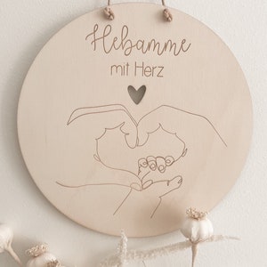 Hebamme mit Herz - Holzschild - Line Art - Hebamme Geschenk - Baby Geschenk Hebamme - Türschild - Beste Hebamme - Doula