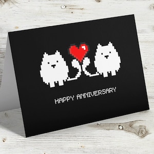 Happy Anniversary Karte Weiße Katzen Valentinstag Jahrestag Katze Kätzchen Herz Schwarz Individuelle Eigene Nachricht Senden Sie auf personalisierte Liebe