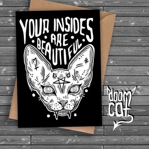 Aangepaste wenskaart "Uw binnenkant is mooi" Wensverjaardagskaart Verjaardagskaart Net omdat Gothic Cat gepersonaliseerde Heks Goth Blank