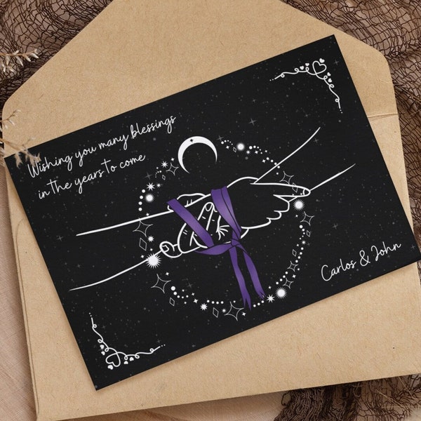 Handfasting Wedding Card Custom Marriage Engagement Personalised Stars Space Witch Gothic Goth Hand fasting Celebration Hippy Art Pagan