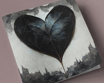 Goth Anniversary Card Wedding Valentine Valentine's Card Love Leaves Hearts Gothic Buildings Dark Heart Art Birthday Just Because Leaf Plant