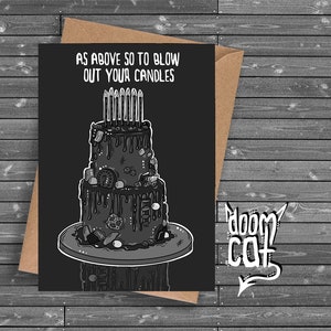 Carte d’anniversaire gothique Salutations personnalisées « Comme ci-dessus pour souffler vos bougies » Happy Black Gothic personnalisé Votre propre message Personnaliser le gâteau