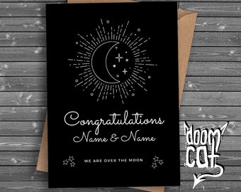 Goth Wedding Card ANY NAMES Custom Congratulations Personalised Baby Over the Moon Card Goth Gothic Congrats The Couple Pagan Witchy Witch