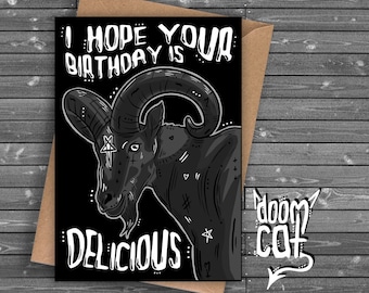Goth Card Custom Greetings Black Phil Deliciously Delicious Ram Head Birthday Personalise Write Your Own Message Gothic Personalised Goat