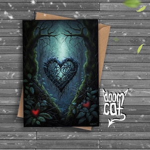Gothic Karte Benutzerdefinierte Grüße Blau Grün Wald Herz Reben Spikey Geburtstag Personalisieren Schreiben Sie Ihre eigene Nachricht Gothic personalisierte digitale Kunst