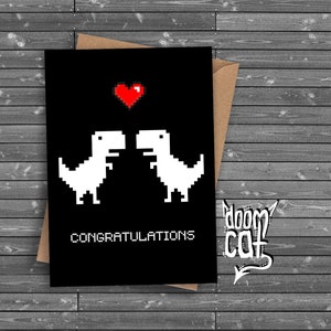 Glückwunschkarte Dinosaurier Dinosaurier Hochzeit Verlobung Glückwunschkarte Grats T Rex TRex Jurassic Black Individuell Eigene Nachricht Verschicken Personalisiert