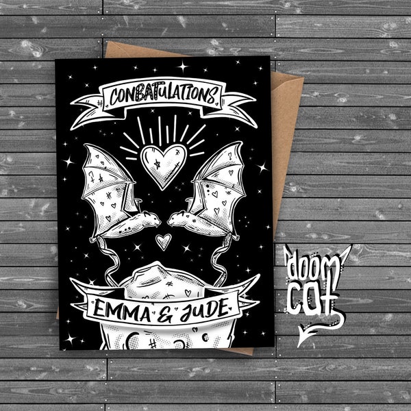 Bats Wedding Card ANY NAME Custom Congratulations Personalised Wedding Bat Card Goth Gothic Congrats To The Couple Witch ConBATulations