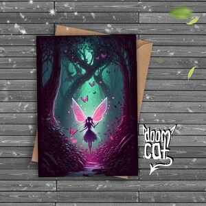 Gothic Zuckerfee Geburtstagskarte Pink Gruselwald Geburtstagskarte Waldzauber Goth Türkis Teal Flügel Prinzessin Digital Art Individuell