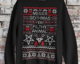 Gothic Christmas Jumper Sweatshirt Merry Gothmas Ya Filthy Animal Top Goth Xmas Holidays Satanic Pentagram Shirt Father Sweater Gift Funny