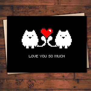 Ich liebe dich so viel Karte Weiße Katzen Valentinstag Jahrestag Katze Kätzchen Herz Schwarz Benutzerdefinierte eigene Nachricht senden auf personalisierte Liebe