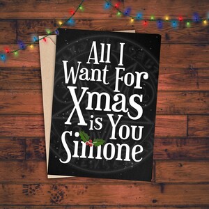 Tarjeta de Navidad gótica CUALQUIER NOMBRE Espeluznante Espeluznante Espeluznante Gótico Personalizado Bruja Bruja Bruja Linda Navidad Negra Todo lo que quiero es tu novio