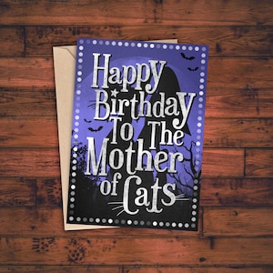Mère des chats Anniversaire Carte Trônes Dragon Drogon Purple Fantasy Joyeux anniversaire Salutations Salutations Goth Gothic Cat Maman Maman Maman Mama Lover