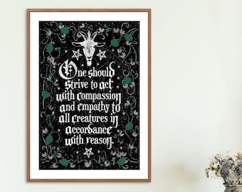 Satanisk konsttryck - A3 - Stor poster 28,6 x 41,6 cm - Satanism Satans tempel Vegansk konst Första principen Gotisk väggdekor Goth Hem