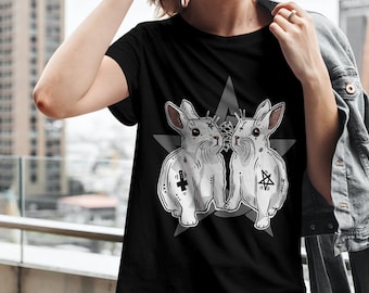 Goth Tshirt Magic Rabbits Black Tee Gothic T Shirt Witchy Bunnies Bunny Lover Gift Wizard Top White Spooky Vegan Witch Satanic Pentagram