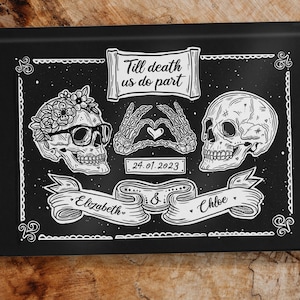 Personalised Wedding Guestbook Skulls Til Death A4 Book Gothic Marriage Gift Gay Lesbian Bride Groom Brides Grooms Customise Goth Guest Book